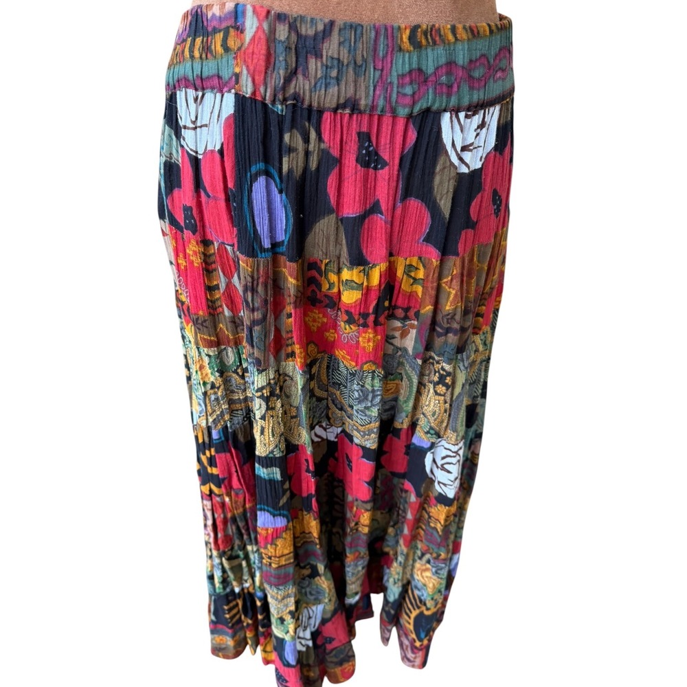 Bila of California Vintage Patchwork Floral Sun Gauze Tiered Maxi Skirt India
